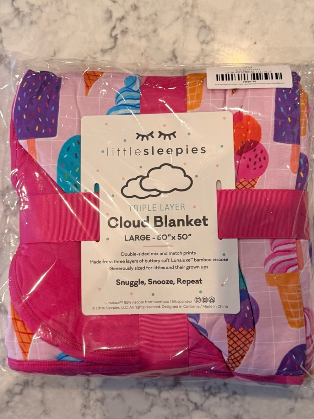 NIB- Little Sleepies Pink Rainbow Sprinkles Bamboo Cloud Blanket